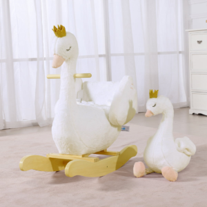 Plush Swan Rocking Toy with Safety Seat and Plush Companion