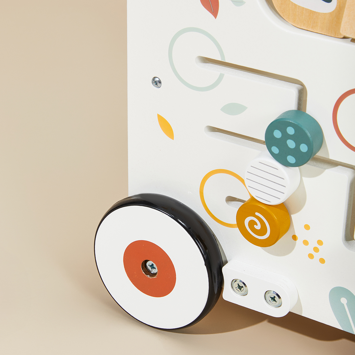 Wooden Baby Push Walker with Activity Cube and Storage Compartment