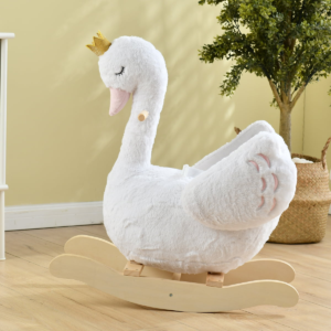Plush Swan Rocking Toy with Safety Seat and Plush Companion
