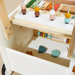 Wooden Baby Push Walker with Activity Cube and Storage Compartment