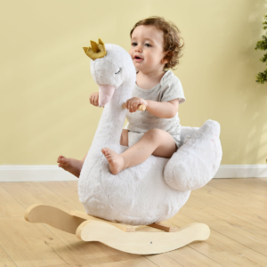 Plush Swan Rocking Toy with Safety Seat and Plush Companion