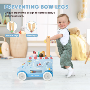 Wooden Baby Push Walker with Activity Cart and Play Accessories