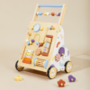 Wooden Baby Push Walker with Activity Center and Adjustable Handle