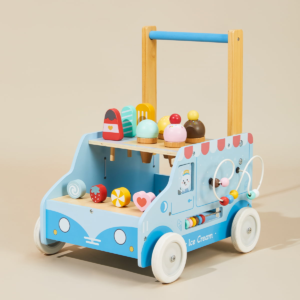 Wooden Baby Push Walker with Activity Cart and Play Accessories