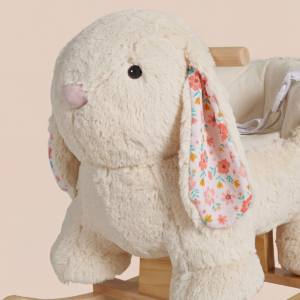 Plush Rabbit Rocking Toy with Wooden Base and Safety Seat
