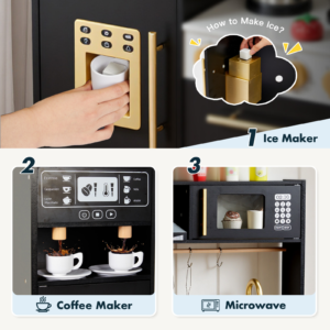 Wooden Play Kitchen Set with Interactive Appliances and Storage