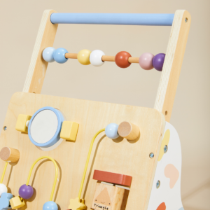 Wooden Baby Push Walker with Activity Center and Adjustable Handle