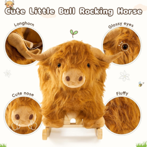 Plush Rocking Animal Toy for Toddlers with Wooden Base