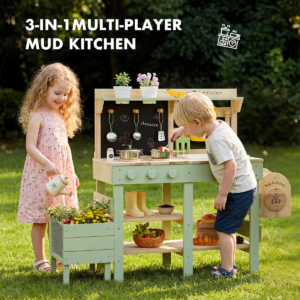 Outdoor Mud Kitchen Playset with Sink and Plant Growing Box