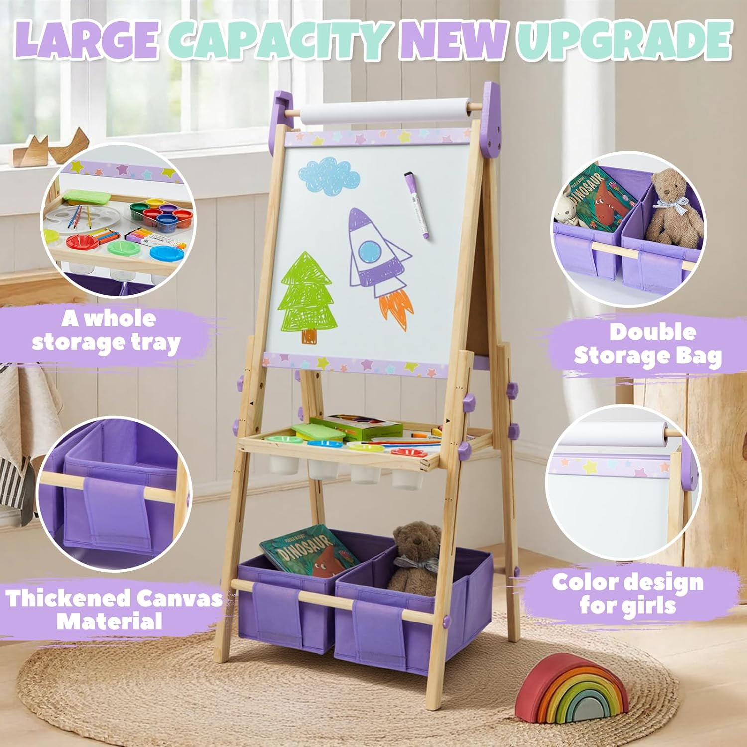 Magnetic Art Easel with Adjustable Height and Storage Tray