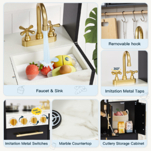 Wooden Play Kitchen Set with Interactive Appliances and Storage