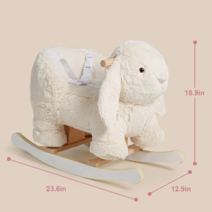Plush Rabbit Rocking Toy with Wooden Base and Safety Seat