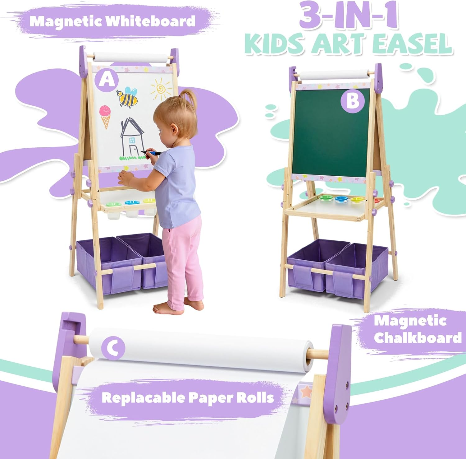 Magnetic Art Easel with Adjustable Height and Storage Tray