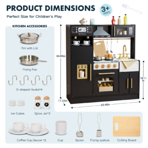 Wooden Play Kitchen Set with Interactive Appliances and Storage
