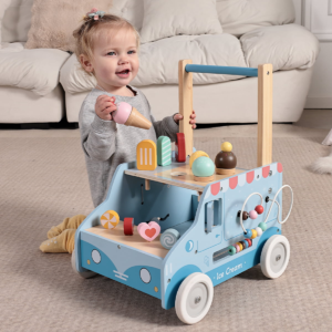 Wooden Baby Push Walker with Activity Cart and Play Accessories