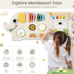 Wooden Activity Wall Busy Board with Sensory Learning Panels
