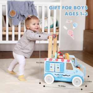 Wooden Baby Push Walker with Activity Cart and Play Accessories