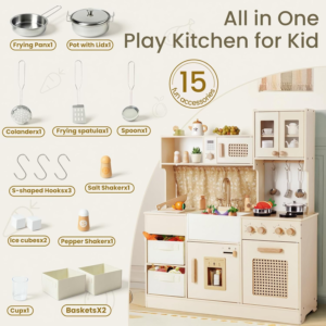 Wooden Play Kitchen Set with Sink, Appliances and Storage