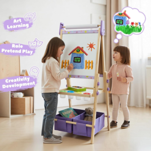 Magnetic Art Easel with Adjustable Height and Storage Tray