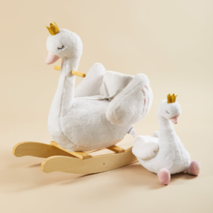 Plush Swan Rocking Toy with Safety Seat and Plush Companion