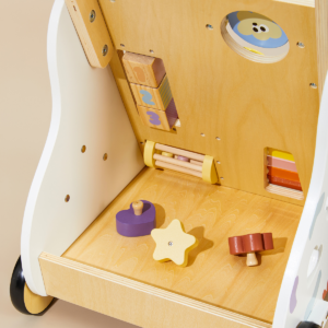 Wooden Baby Push Walker with Activity Center and Adjustable Handle