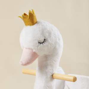 Plush Swan Rocking Toy with Safety Seat and Plush Companion