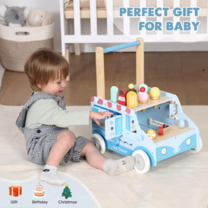 Wooden Baby Push Walker with Activity Cart and Play Accessories