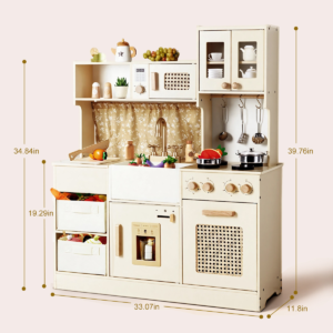 Wooden Play Kitchen Set with Sink, Appliances and Storage