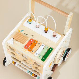 Wooden Baby Push Walker with Activity Cube and Storage Compartment