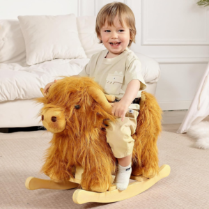 Plush Rocking Animal Toy for Toddlers with Wooden Base